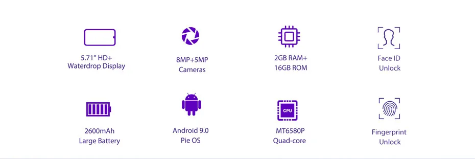 OUKITEL C16, 5,71 дюйма, 19:9, дроп, смартфон, Android 9,0, MT6580P, 2G ram, 16 ГБ rom, 2600 мАч, отпечаток пальца, двойная задняя камера, мобильный телефон