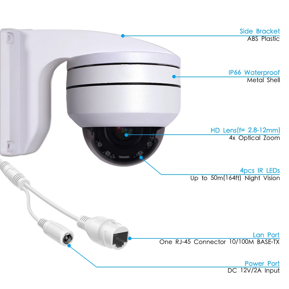 PoE HD 1080P 2MP 5MP ИК Крытая мини видеонаблюдения Купольная Камера 2.0MP 4X оптический зум
