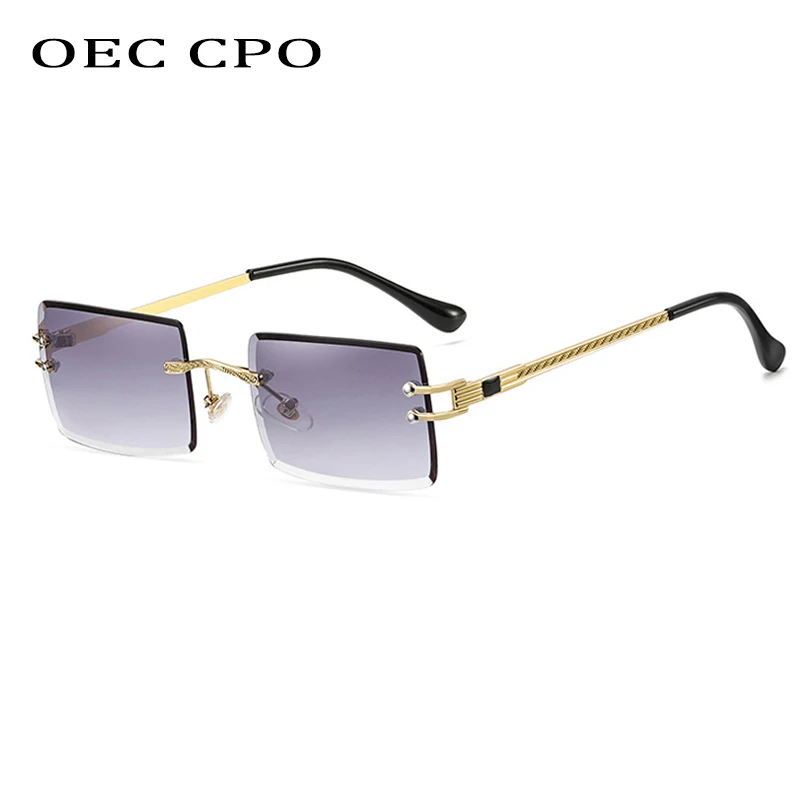 

OEC CPO Ladies Rectangle Sunglasses Women Vintage Rimless Sunglasses Men Brand Designer Metal Shades Eyewear UV400 Unisex O1156
