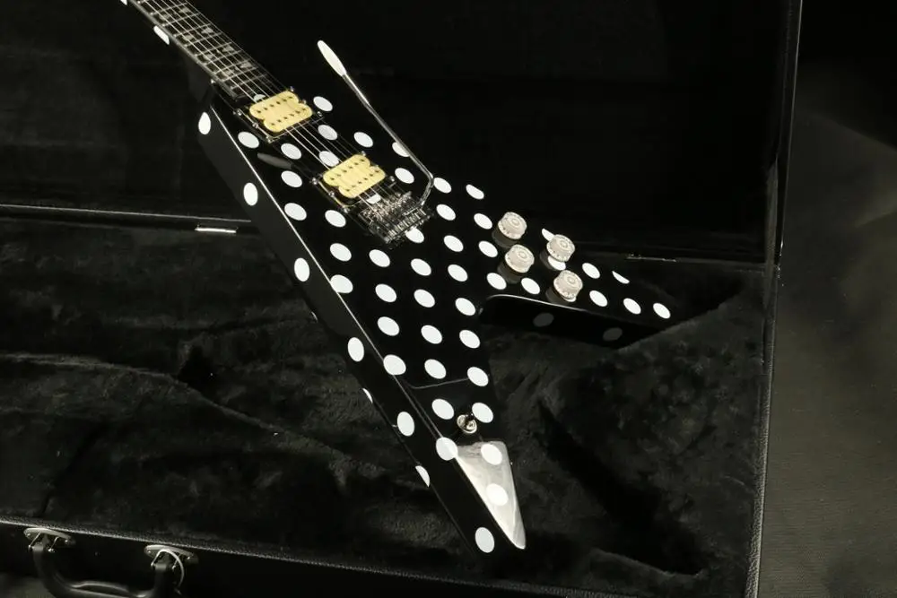 Популярный polka dot тела Топ сзади электрогитары жемчужно-белый галстук-бабочка декор в форме гитара в средства ухода за кожей Шеи HH звукосниматели Гитары