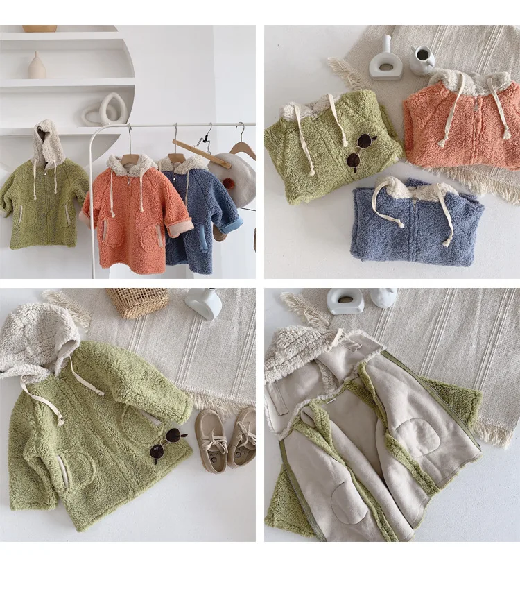 Зимние Модные шерстяные куртки на молнии с капюшоном для мальчиков и девочек