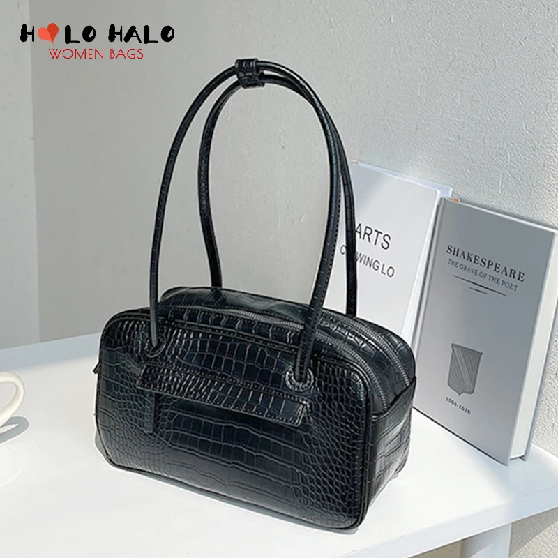 

Niche Crocodile Pattern Shoulder Bags Casual Female Purses and Handbags Simple Ladies Solid Color PU Leather Desiger Bag Wallet