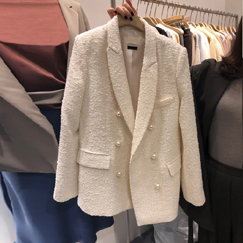 Блейзер Женский двубортный хлопковый Повседневный пиджак с длинным рукавом для