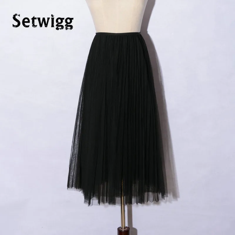 Длинная Плиссированная юбка трапеция из многослойного тюля с поясом на