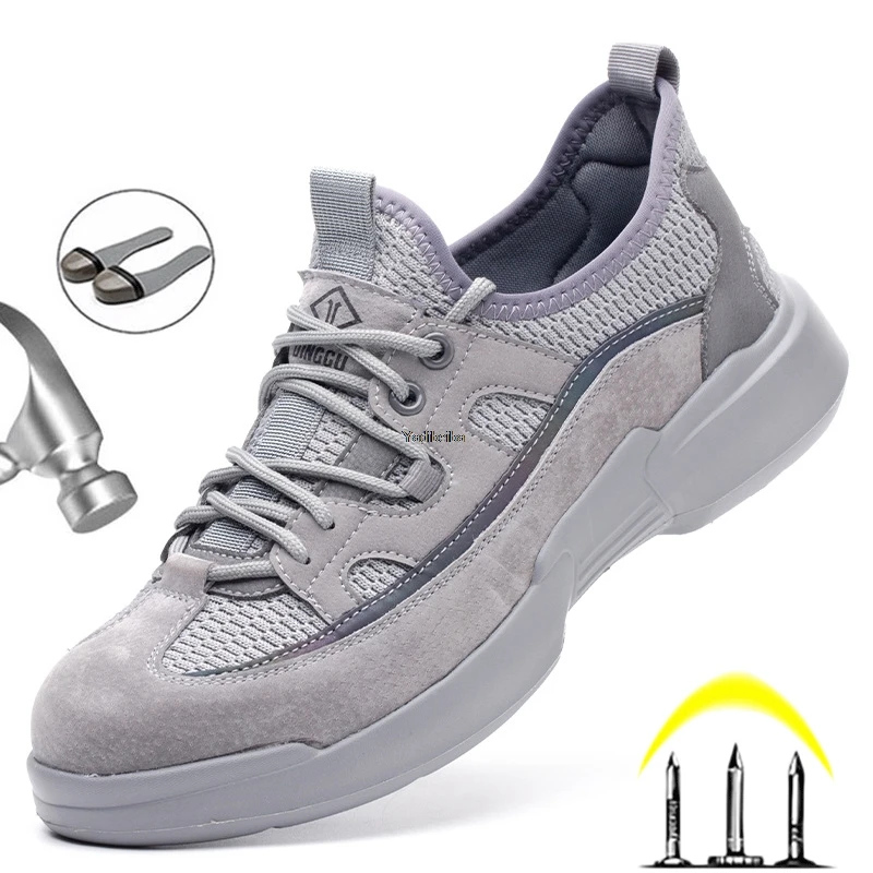 

Work Shoes Men Puncture Proof Work Sneakers Breathable Men's Safety Shoes With Steel Toe Work Boots Light Safety Boots Footwear