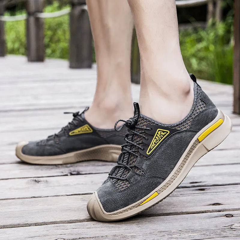 

High Quality Men Hiking Shoes Comfortable Leather Men's Climbing Sneakers Breathable Male Trekking Sports Non-Slip Jogging 38 45