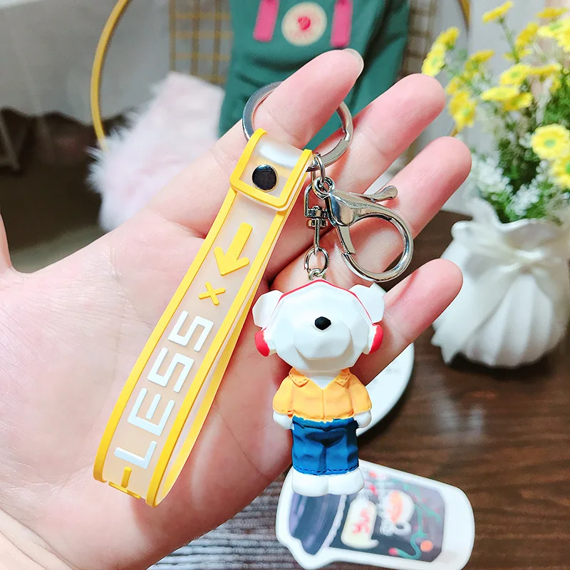 

New Cartoon Outfit Cool Bear Doll KeyChains Car Pendant Cute Men And Women 's Bag Key Chain Creative Small Gift Keyring