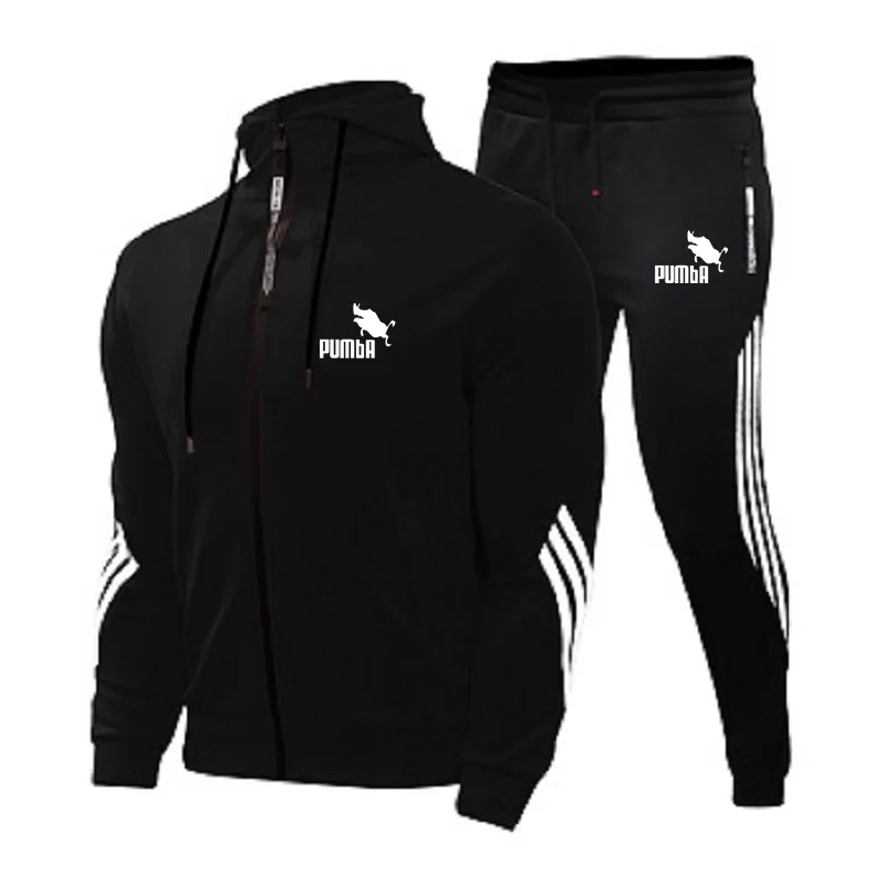 

2021 Men Sets Tracksuit Hoodie+Pants Zipper Stripe Fashion Casual Outdoor Sports Jogging Fitness Sportswear Men Sweatshirt Suit