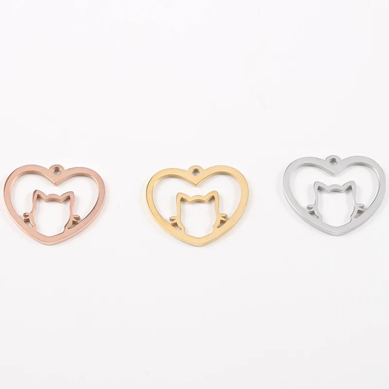 

Hollow Heart Lovely Cat Charms Stainless Steel Mirror Polished Charms Connector Charm For Jewelry Making 20pcs/lot