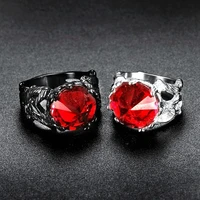megin d gothic personality vintage baroque ruby titanium steel rings for men women couple family friend fashion gift jewelry