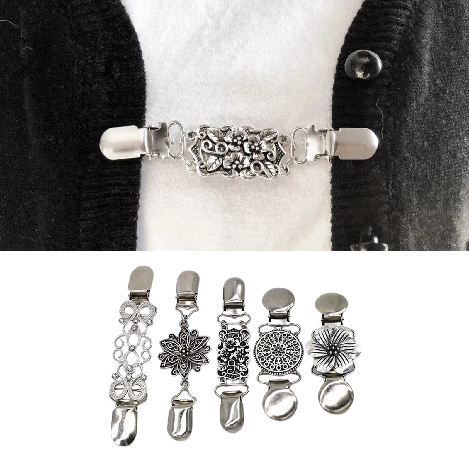 

5pcs Vintage Style Sweater Shawl Clip Dress Cardigan Collar Clip Shirt Brooch