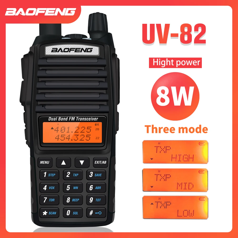 8w dual band walkie talkie 10km baofeng uv 82 fm transceiver portable cb ham radio 128ch vhfuhf uv 82 two way radio 2800mah free global shipping