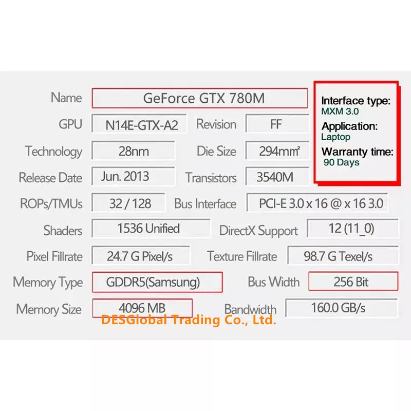 GTX 780M GTX780M 4G N14E-GTX-A2 графическая видеокарта для ноутбука DELL Alienware M17X R4 R5 M18X R2 R3 полностью протестированная рабочая