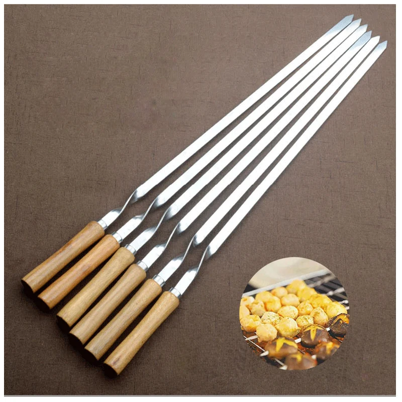 6 шт. на открытом воздухе Нержавеющая сталь вилка для барбекю с деревянной ручкой