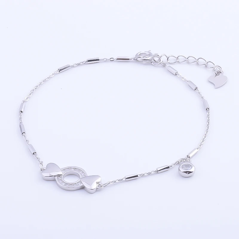 Женский браслет из серебра 925 пробы с круглым кольцом и сердцем|Гибкие жесткие