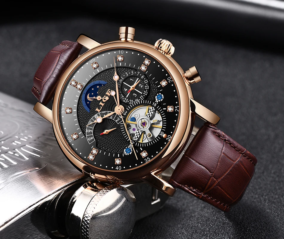 LIGE, подарок, мужские часы, брендовые, Роскошные, модные, Tourbillon, автоматические механические часы, мужские часы из нержавеющей стали, Relogio Masculino