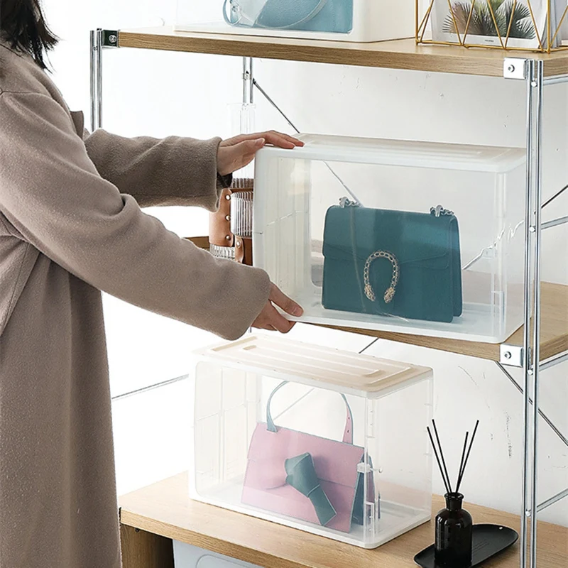 Goedkoop 2 Stuks Transparante Handtas Opbergdoos Plastic Schoenendoos Stofdichte Tas Opbergkast Stapelbaar Laarzen Sneakers Organizer