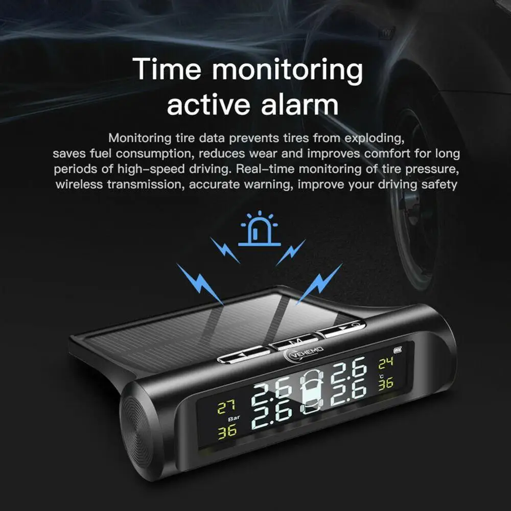 

TPMS Solar TPMS Car Tire Pressure Monitoring System Alarm Systems IP76 Temperature Tyre Pressure Auto Warning O5G5