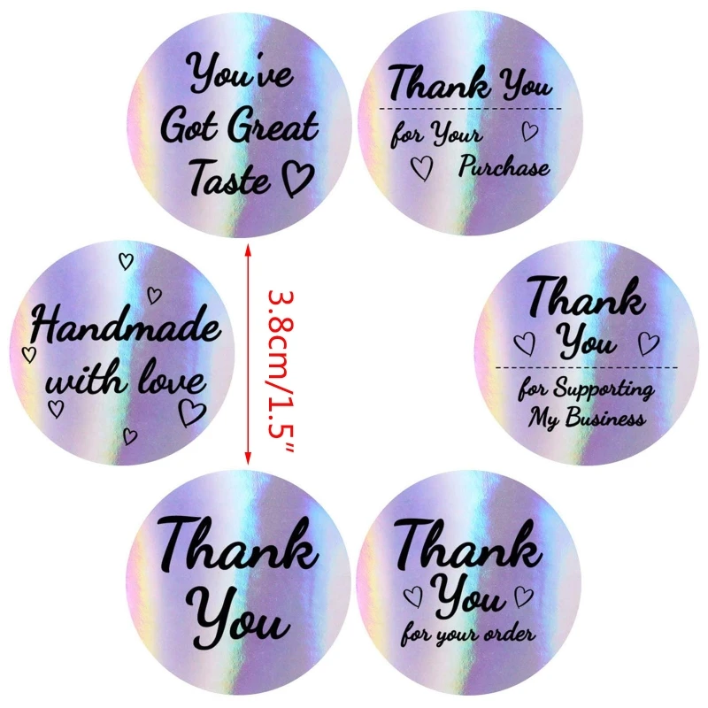 

500Pcs Holographic Rainbow Stickers Roll Thank You Business Adhesive Seal Labels