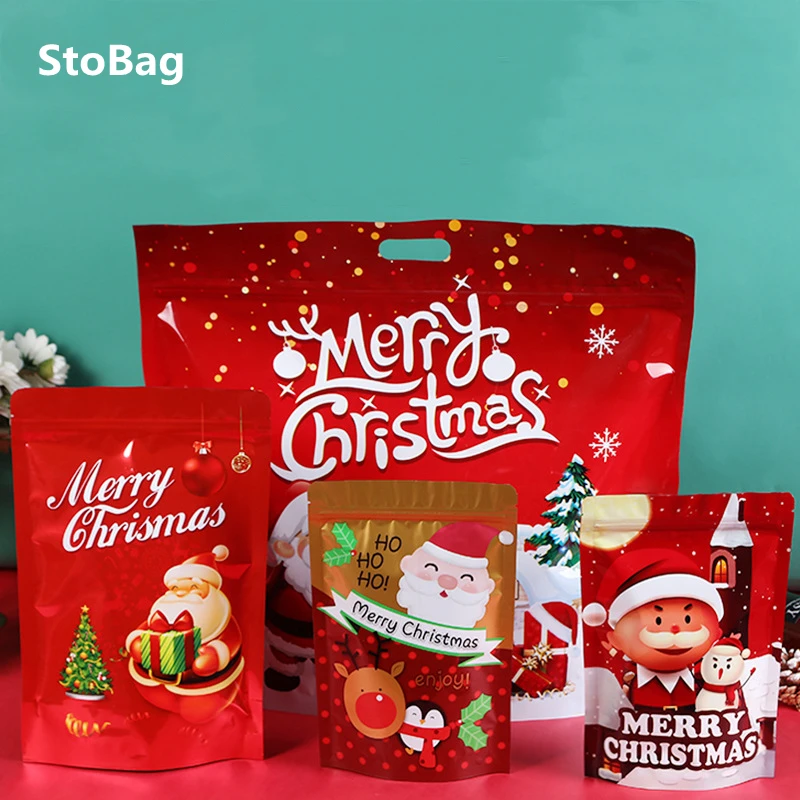 

StoBag 20/50pcs Merry Christmas Cookies Candy Packaging Zip Lock Bags Party Nut Snack Decoration Home Storage New Year Favors
