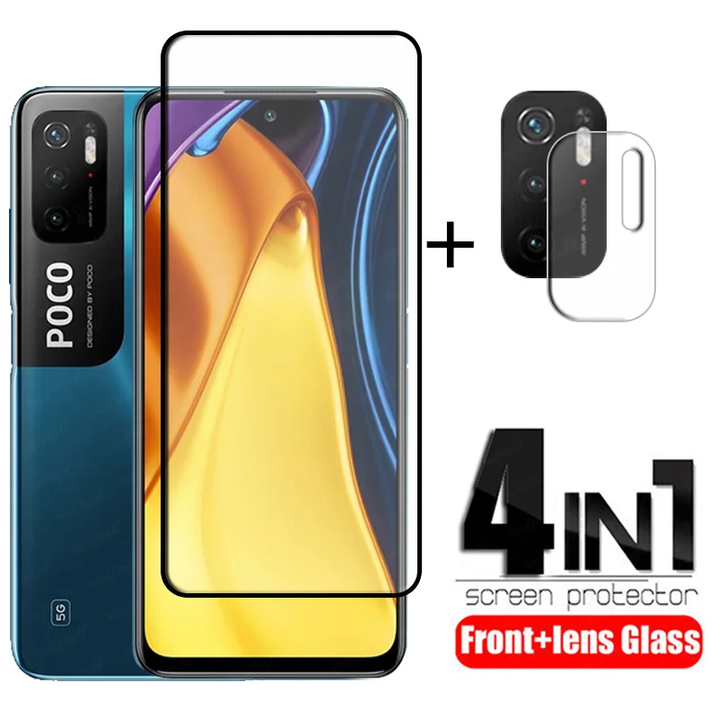 4-in-1 For Xiaomi Poco M3 Pro Glass For Poco M3 Pro Screen Protector HD Full Cover Tempered Glass For Poco X3 M3 Pro Lens Glass