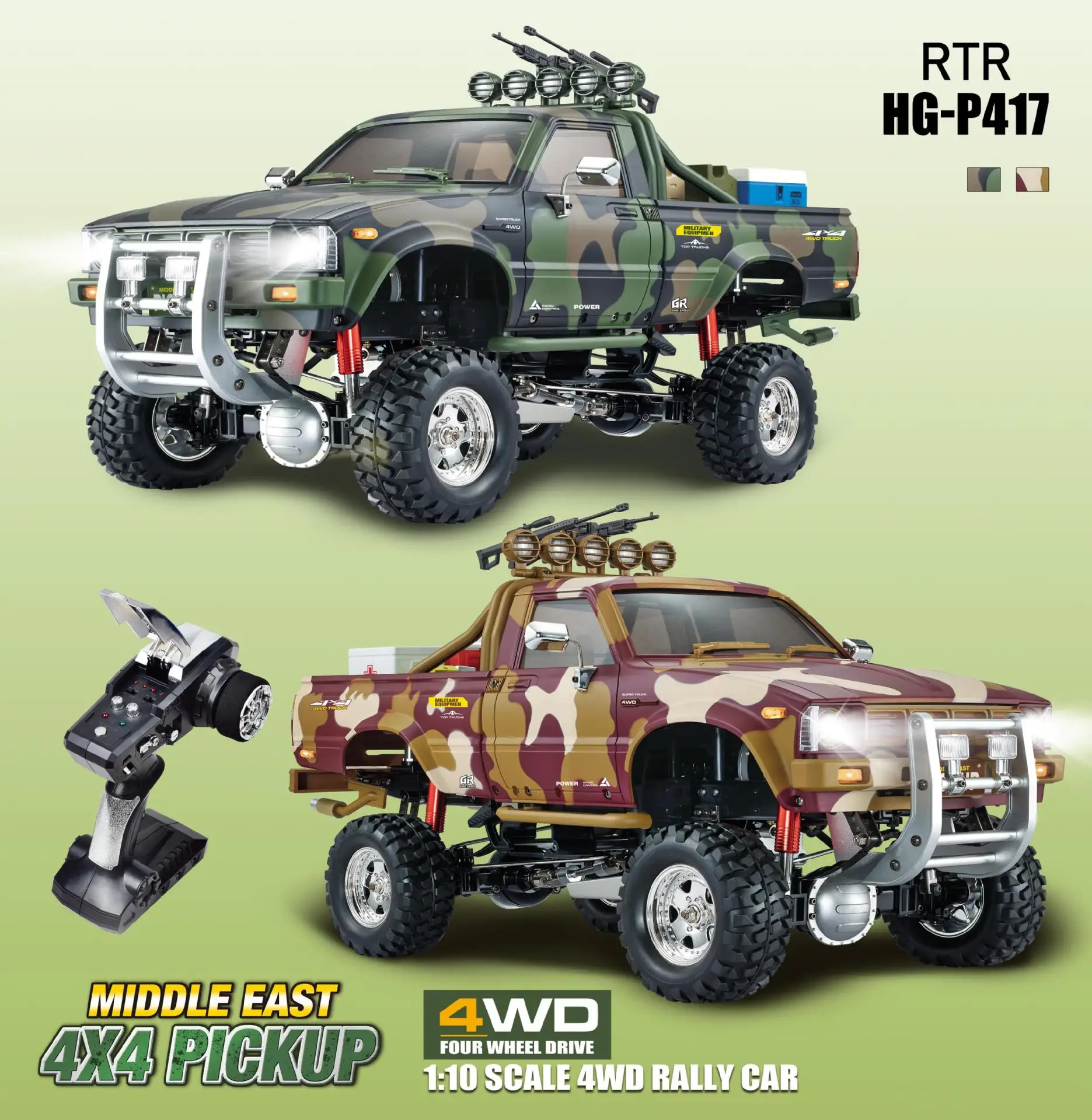 

New 1/10 Pickup Truck Climbing Camouflage off-Road Vehicle Climbing Charging Model Three-Speed Variable Speed P417