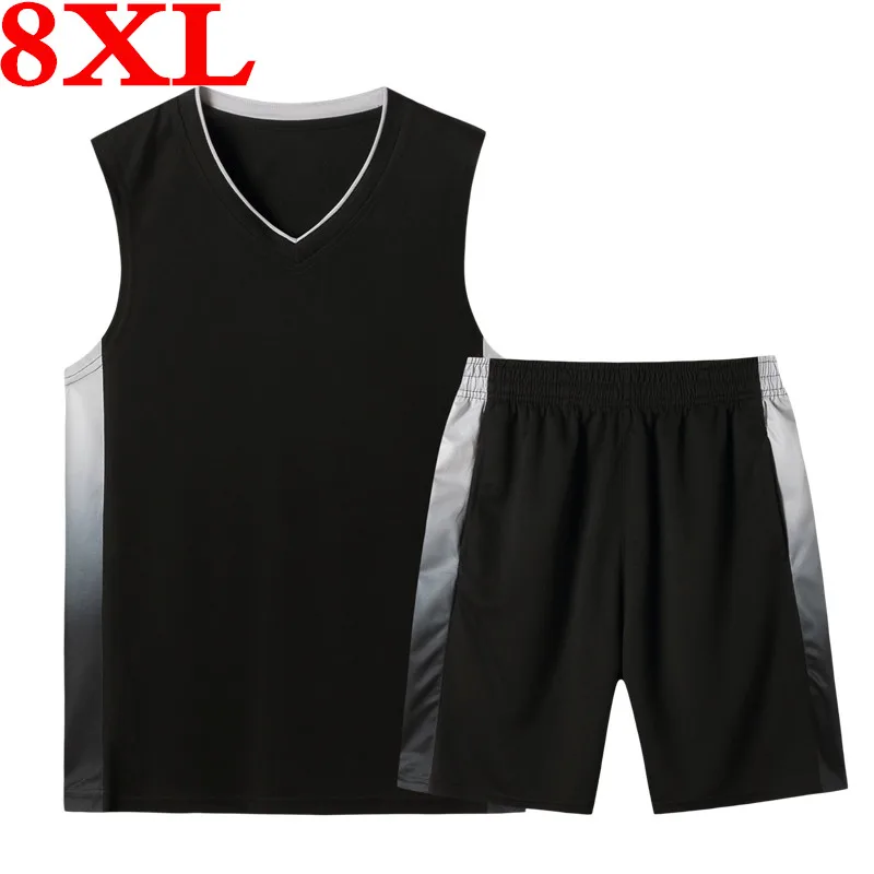 

Баскетбольная одежда размера плюс 8XL 7XL, Мужская футболка, топ + шорты, летний комплект из двух предметов, повседневные футболки без рукавов