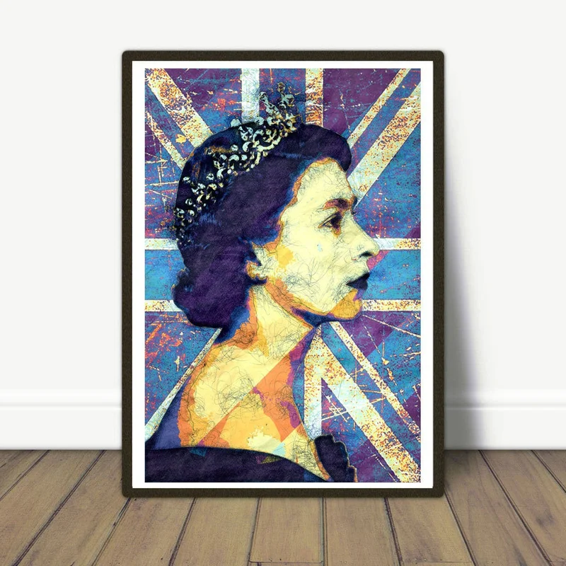 Pop Art Queen Elizabeth II Portrait AND The Union Jack Wall 
