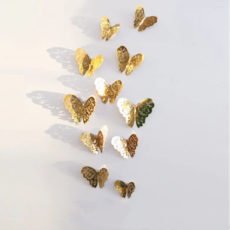 12pcs/lot 3D Mental Golden Buterfly Wall Stickers Butterfly Decoration Home Living Room Decal Magnet Crafts Holiday - купить по