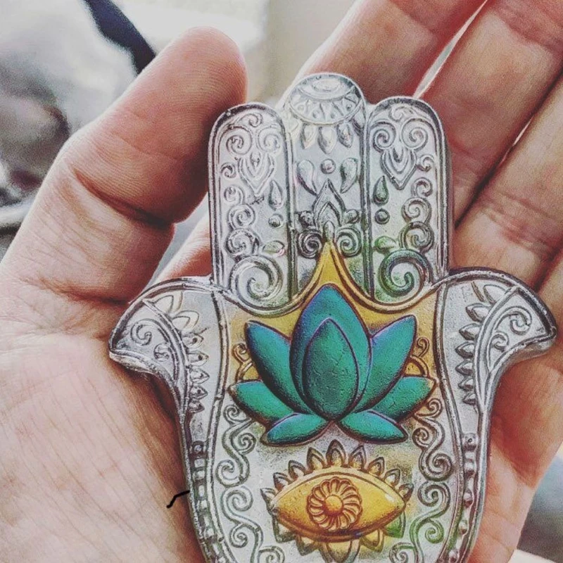

Lotus Hamsa Hand Epoxy Resin Silicone Mold Hand of Fatima Candle Soap Molds Tool B36D