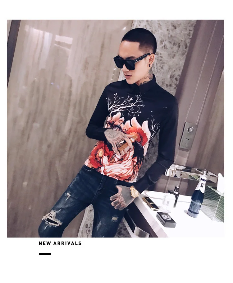 Роскошный смокинг для ночного клуба, модное платье, Camisa Hombre, Повседневная приталенная рубашка, Мужская Уличная рубашка с цветочным принтом, мужская рубашка, Camisas Hombre