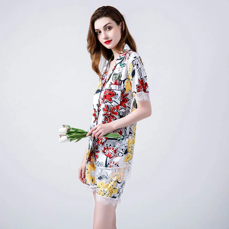 Женский пижамный комплект с отложным воротником удобная пижама в простом стиле