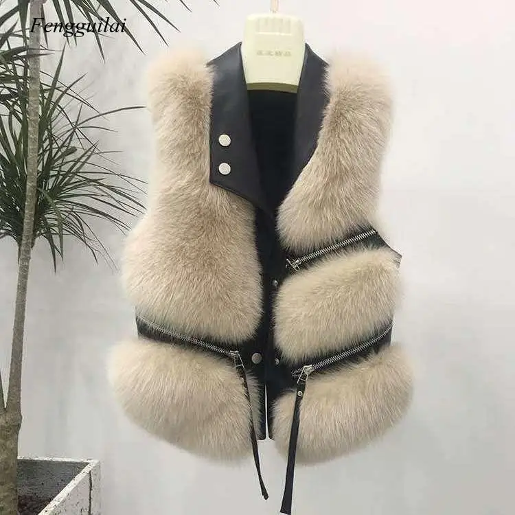 Женский зимний жилет из искусственного меха модный средней длины без рукавов