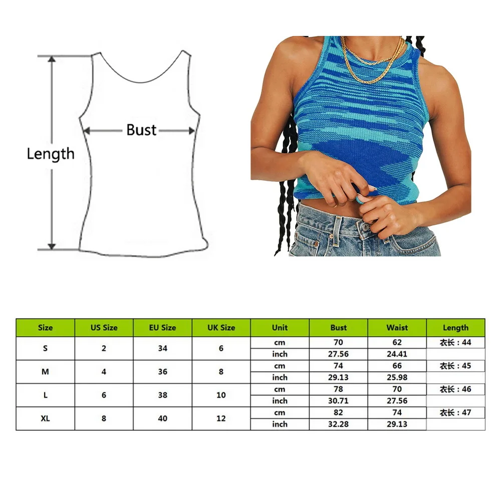 

Fashion O Neck 2021 Knitted Crop Top Women Casual Y2K Summer Sleeveless Basic T Shirts Sexy Blue Off Shoulder Tank Tops