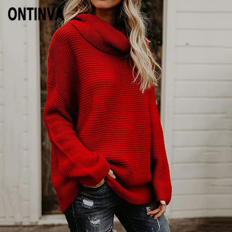 Водолазка свободный Женский вязаный свитер Повседневный пуловер с разрезом