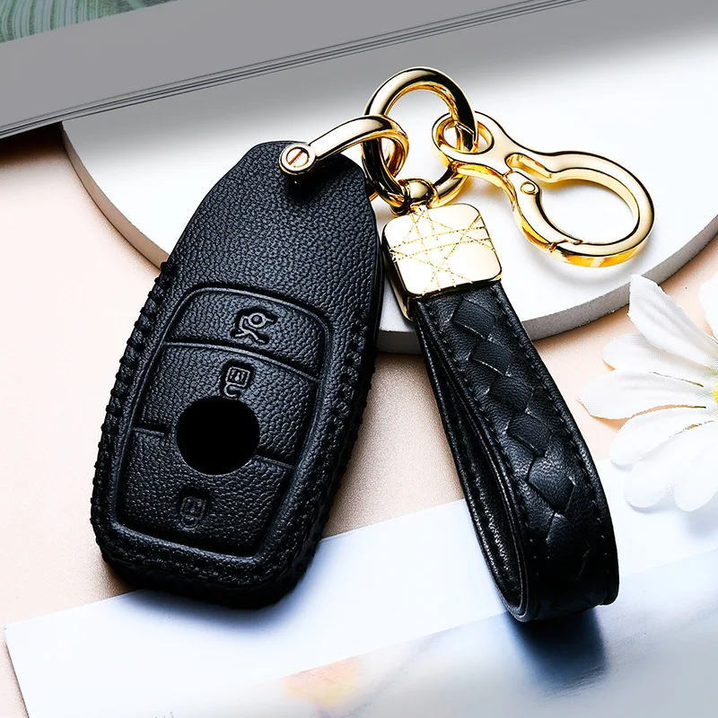 

Leather Car Key Case Cover for Mercedes Benz A B C E G Class C200 C300 E350 W205 E260L GLK A45 AMG Car Key Shell Protector