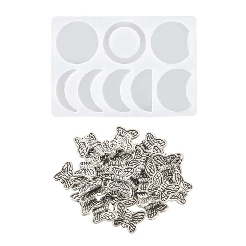 

1 пакет (30 шт.) тибетские серебряные бусины-разделители в форме бабочки 10 мм бусины и 1 фаза Луны Подвеска Полимерные формы