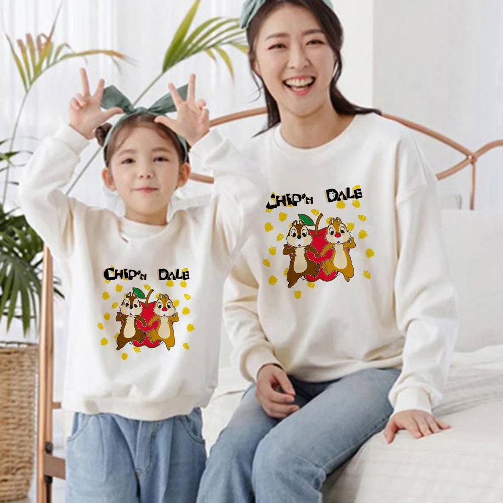 

Chip And Dale Funny Pattern Disney White Printed Family Look Sweatshirt Casual Comfy Parent Child Hoodies Popularity Top Clothes