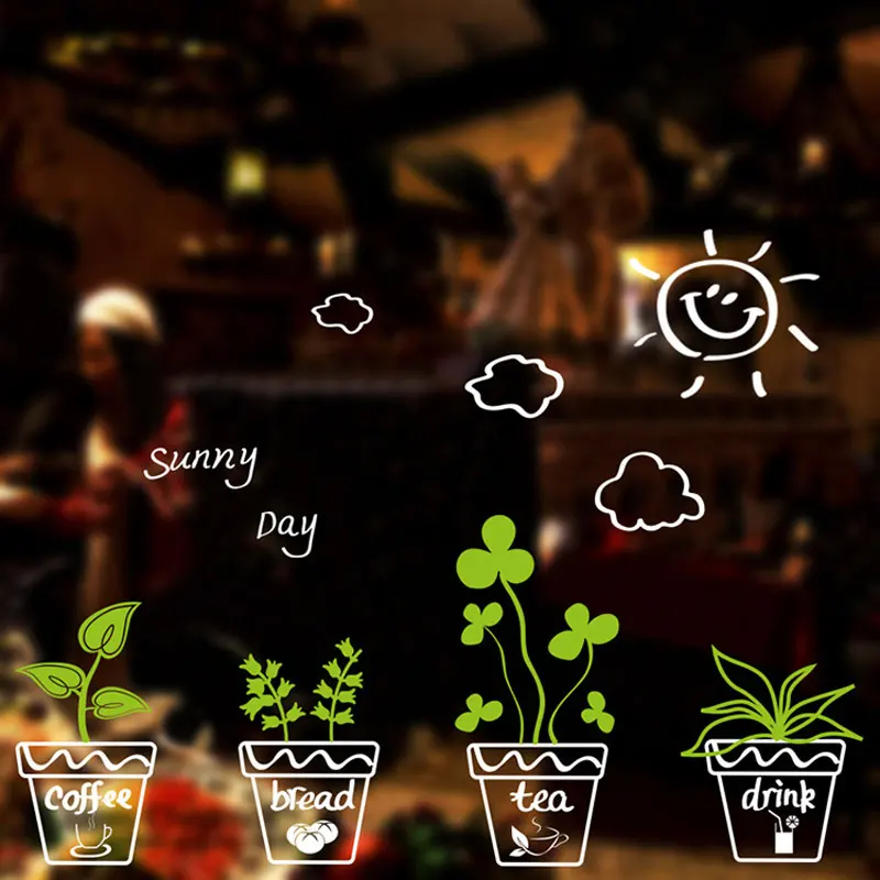 Настенная Наклейка в горшечные листья стекло окно жилая витрина для комнаты фон