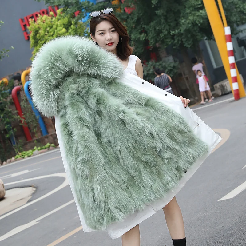 

100% natural raccoon fur Womens Winter Jackets and Coats New Real Fur Parka Women Warm Detachable Liner Hooded Loose Slim