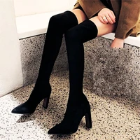sexy women pointed toe thigh high boots over the knee party pumps pull on slim leg high heels 34 40