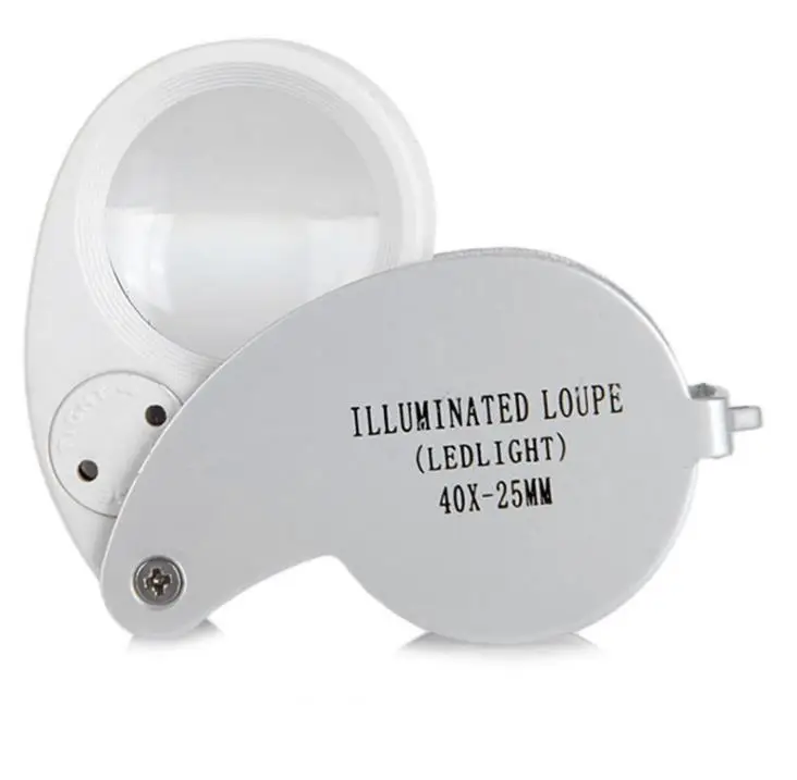 

50 шт./лот 25 мм стеклянные линзы 40X портативная мини-Лупа Ювелирные изделия Лупа Петля увеличительное стекло со светодиодной подсветкой SN3973