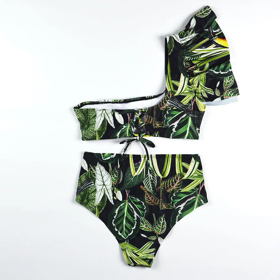 Женское бикини с высокой талией купальник оборками сексуальный купальный костюм