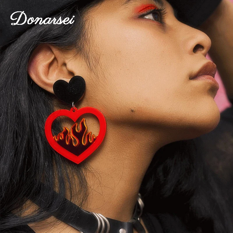 Женские акриловые серьги подвески в виде сердечек и кокосового