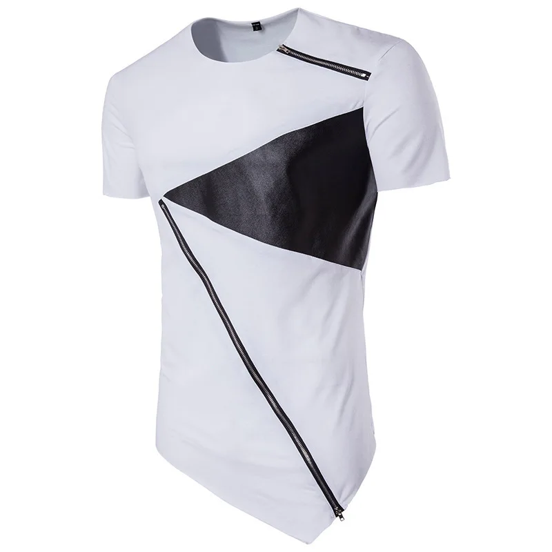 

Summer New Hip-hop Personality Fashion Men's Casual Short Sleeve T-shirt European Leather Splicing T-shirt