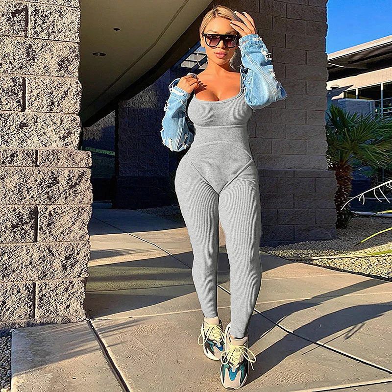 

Женский комбинезон без рукавов, спортивный комбинезон на бретелях, 2020, сексуальный комбинезон в рубчик, комбинезон для фитнеса