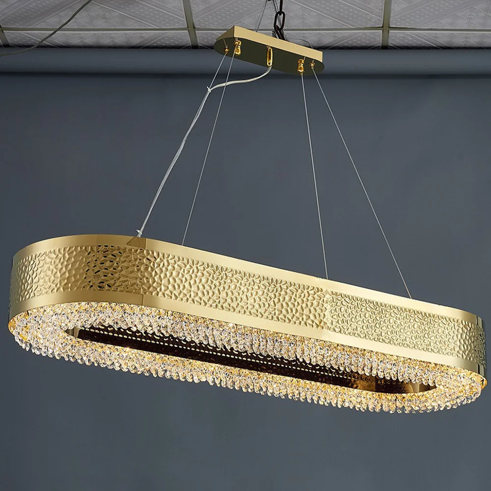 

Modern Gold Rectangle Crystal Chandeliers for Dining Room Kitchen Island Indoor Lighting E14 Bar Counter Light Fixtures