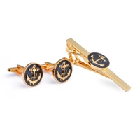 fashion new french style cufflinks blue black gold anchor cuff links tie clip business cocktail party mens suit accessories