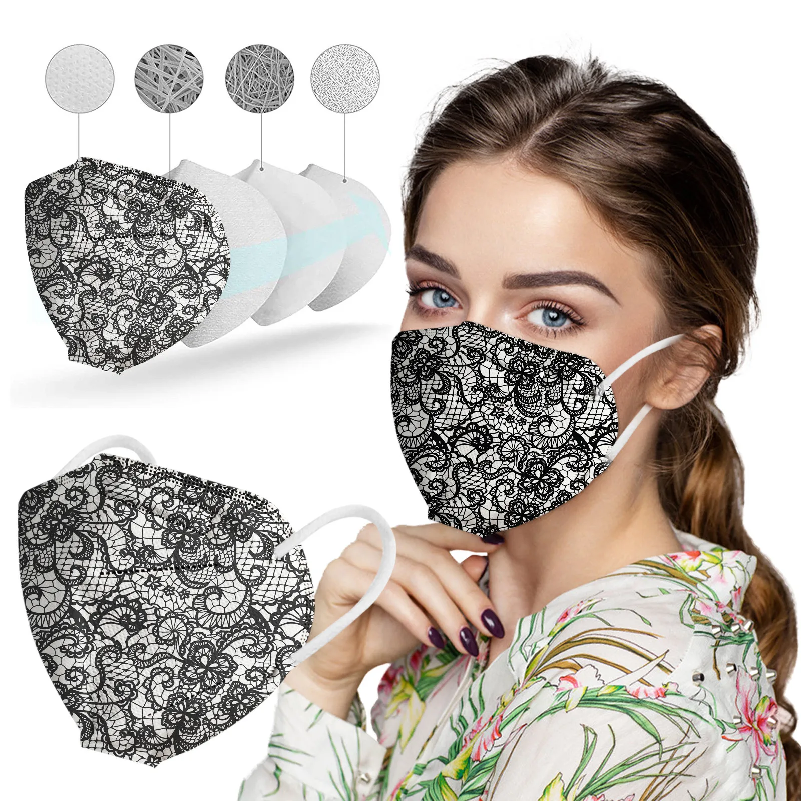 

50pc Fashion Print Fabric Face Masks For Women Girls Adjustable Reusable Protection Pm2.5 Dustproof Maske Ear Bandage Masque Fac