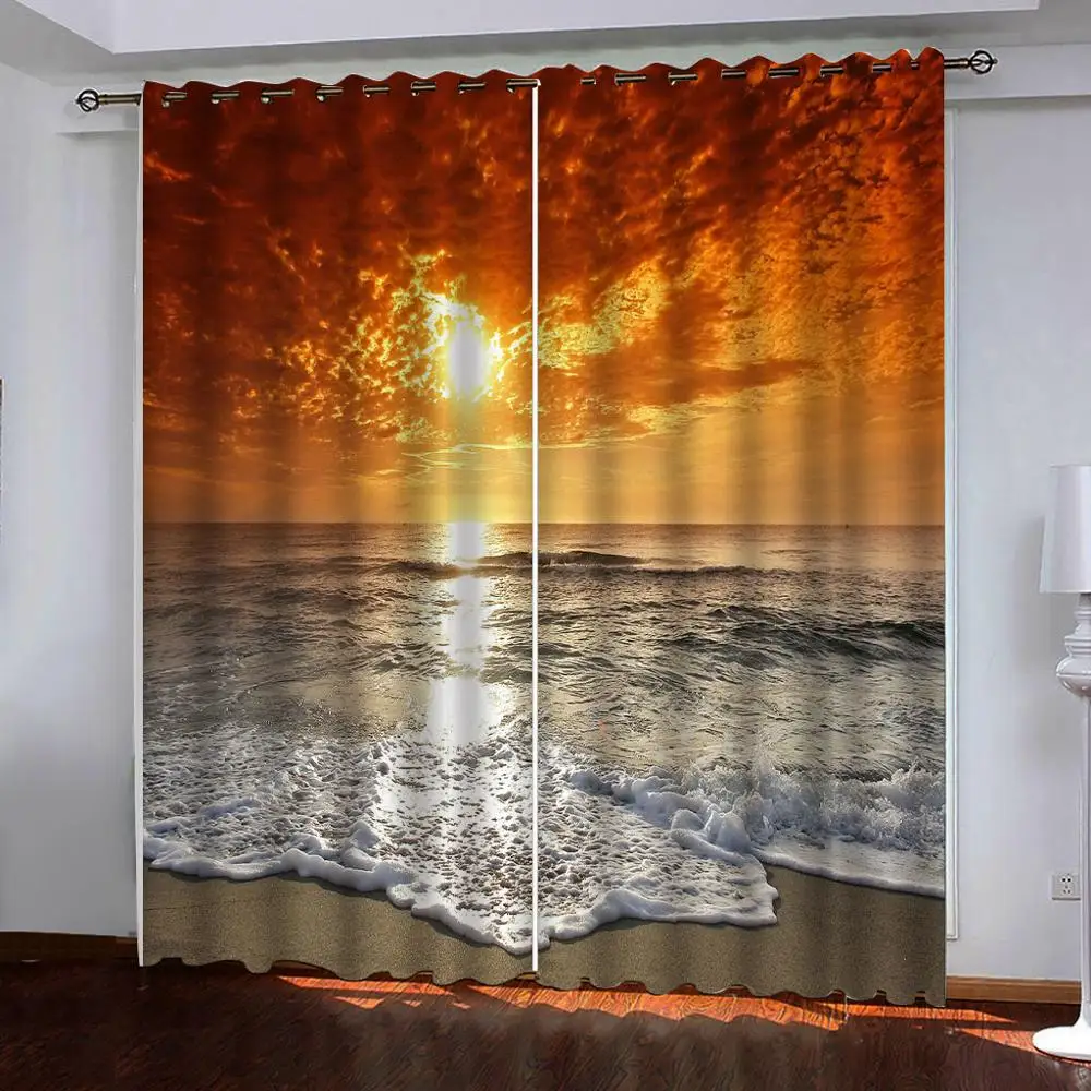 

Sea scenery at sunset Curtains 3D Blackout Curtains Living Room Bedroom kitchen Window curtain home decor